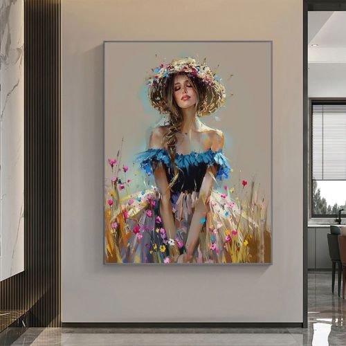 Hand Painted Original Beautiful Women Oil Painting On Canvas Abstract Figure Painting Colorful Wall Art Modern Flower Art Painting Living Room Wall De